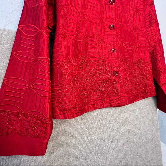 Anage Silk Red Embroidered Dress Jacket Women’s Size XL - Picture 2 of 14